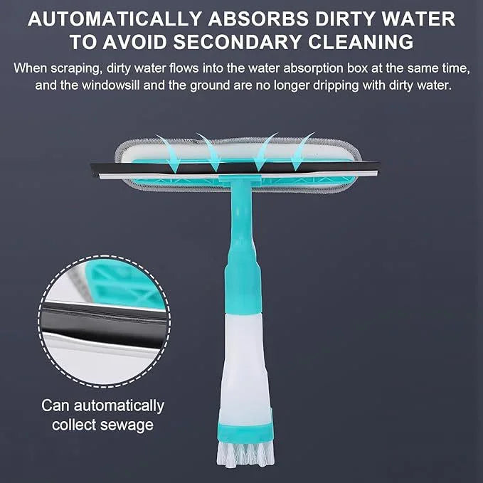 4-in-1 Versatile Window Cleaning Kit (4 Pack) - All-in-One Spray, Squeegee, Brush, and Plush Scrubber