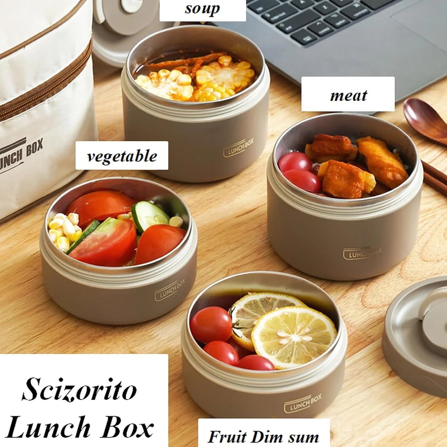 3-Pack Beige 304 Stainless Steel Microwave-Safe Lunch Box Set - Stackable Insulated Bento Containers for Office & School