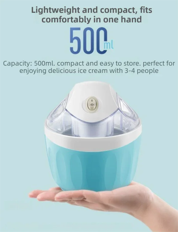 Pink 500ML Compact Electric Ice Cream Maker - Portable Quick Iced Drink Bucket & Soft Serve Machine with Rapid 15-Min Freezing