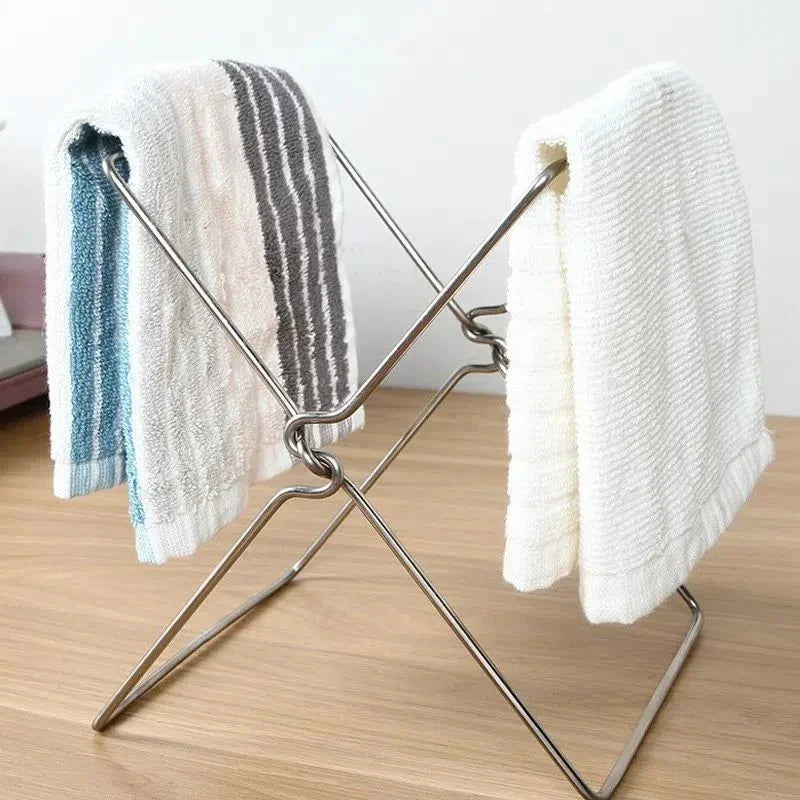 2-Pack Foldable Stainless Steel Trash Bag Holder (17 x 21 CM) - Multi-Functional Kitchen Countertop Organizer for Plastic Bag & Dishcloth