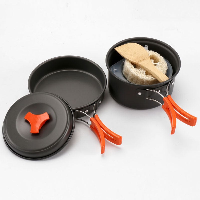 8-Piece Orange Lightweight Outdoor Camping Cookware Set - 1/2 Person Portable High-Efficiency Thermal Cooking Nested Kit