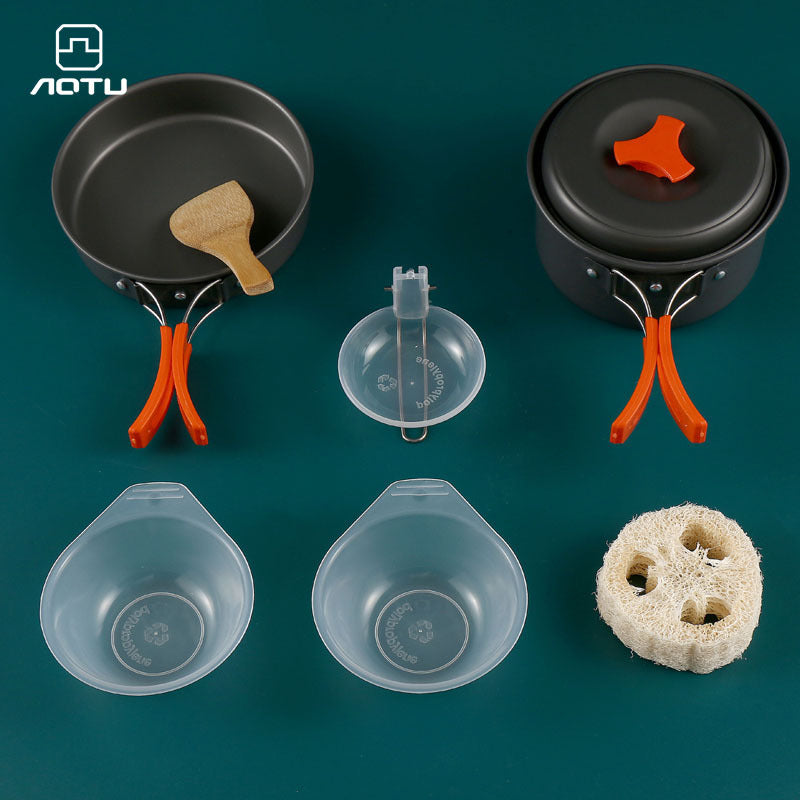 8-Piece Green Lightweight Outdoor Camping Cookware Set - 1/2 Person Portable High-Efficiency Thermal Cooking Nested Kit