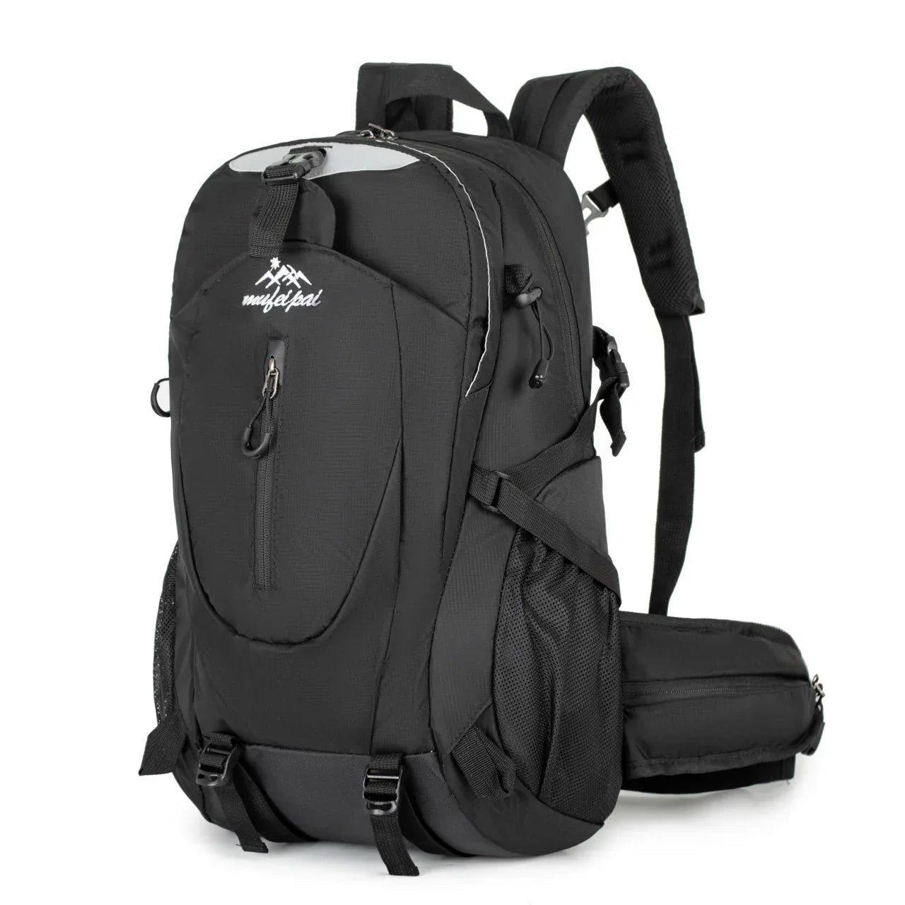 Black Professional Large Capacity Hiking Backpack - Waterproof Lightweight Outdoor Trekking Rucksack with Hydration Port and Emergency Safety Whistle