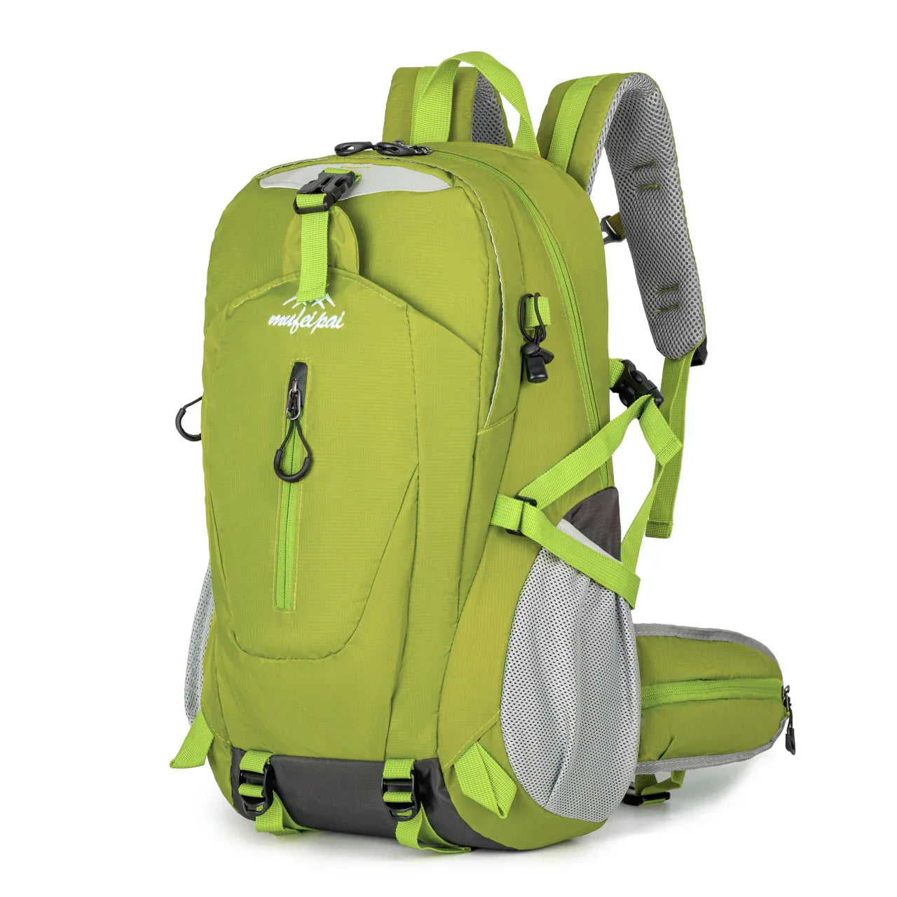 Green Professional Large Capacity Hiking Backpack - Waterproof Lightweight Outdoor Trekking Rucksack with Hydration Port and Emergency Safety Whistle