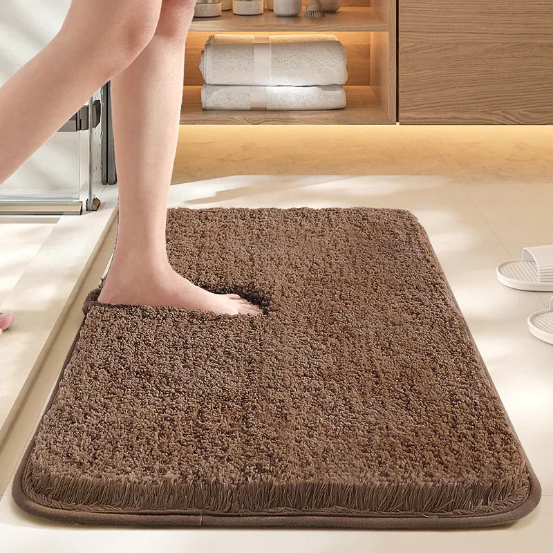 Brown 50*80cm Luxury 3.5cm Shag Bath Mat | Silver Ion Antibacterial Technology | Quick Dry Non-Slip TPR Bathroom Rug
