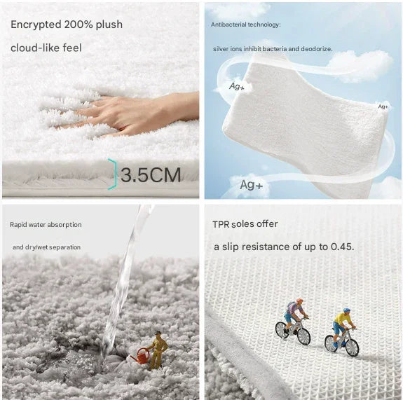 Brown 50*80cm Luxury 3.5cm Shag Bath Mat | Silver Ion Antibacterial Technology | Quick Dry Non-Slip TPR Bathroom Rug