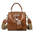 Brown Vintage Look PU Leather Box Bag | Stylish Top Handle Crossbody Tote | Multi-Carry Bucket Bag with Wide Strap
