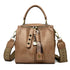 Khaki Vintage Look PU Leather Box Bag | Stylish Top Handle Crossbody Tote | Multi-Carry Bucket Bag with Wide Strap