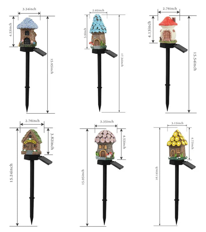 Purple House Solar Powered Mushroom House Garden Stake Lights - Outdoor Waterproof Resin Landscape Decorative Lamps with Warm LED Glow for Patio, Lawn, and Yard