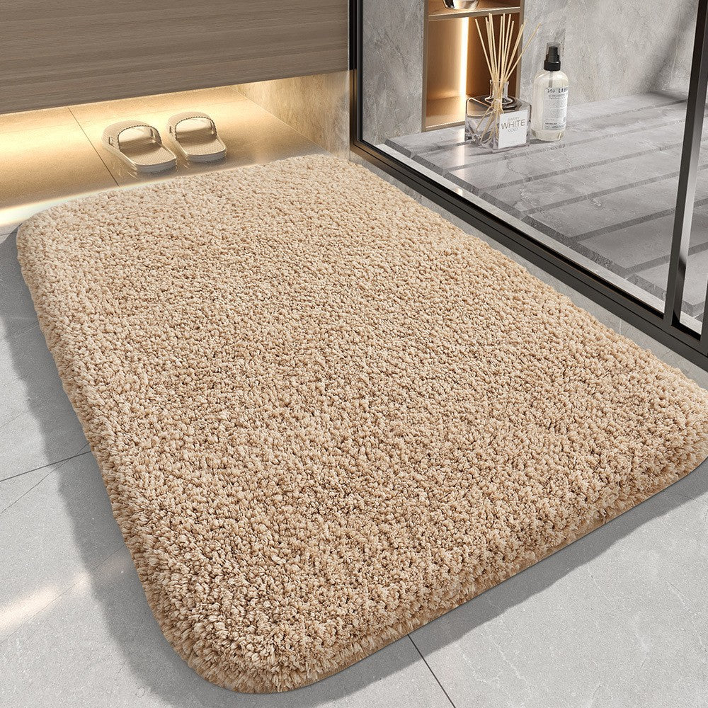 Khaki 50*80cm Luxury 3.5cm Shag Bath Mat | Silver Ion Antibacterial Technology | Quick Dry Non-Slip TPR Bathroom Rug