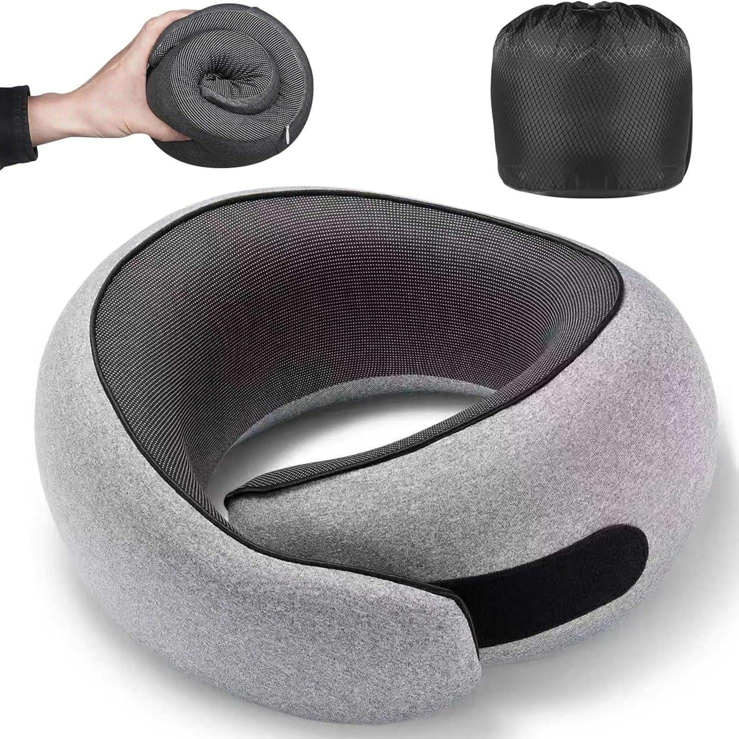 Light Grey Ergonomic Memory Foam Travel Neck Pillow - U-Shaped Support for Naps & Journeys
