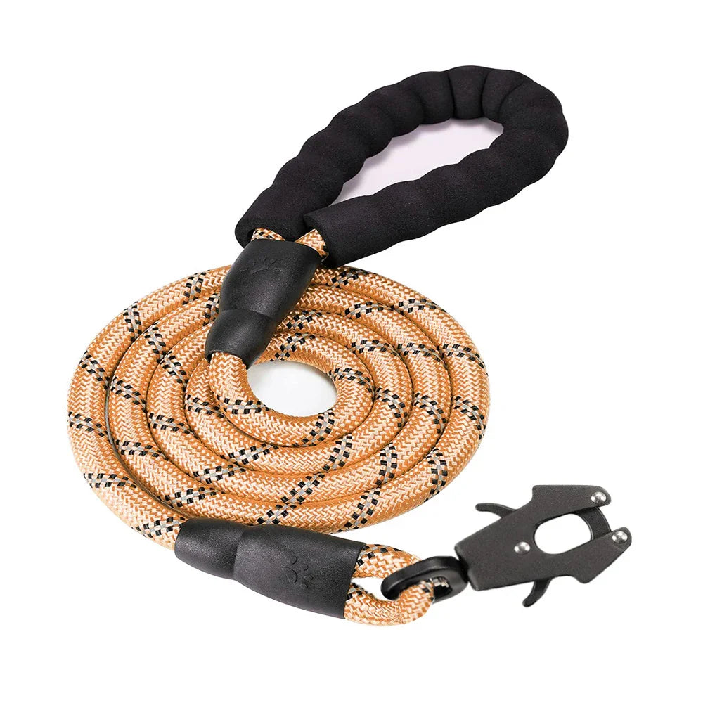 Orange High Strength Nylon Rope Dog Leash | 1.5M Heavy Duty Lead with Anodized Frog Clip | Padded Comfort Handle for Training