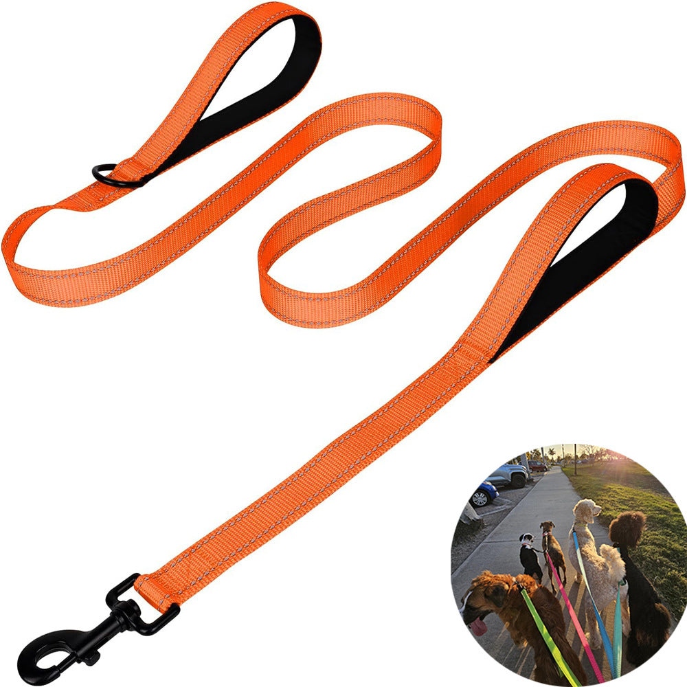 Orange 2.5 Meter Heavy Duty Reflective Dog Leash | Double Padded Traffic Handle | Anti-Chafe Tightly Woven Nylon for Large Dogs