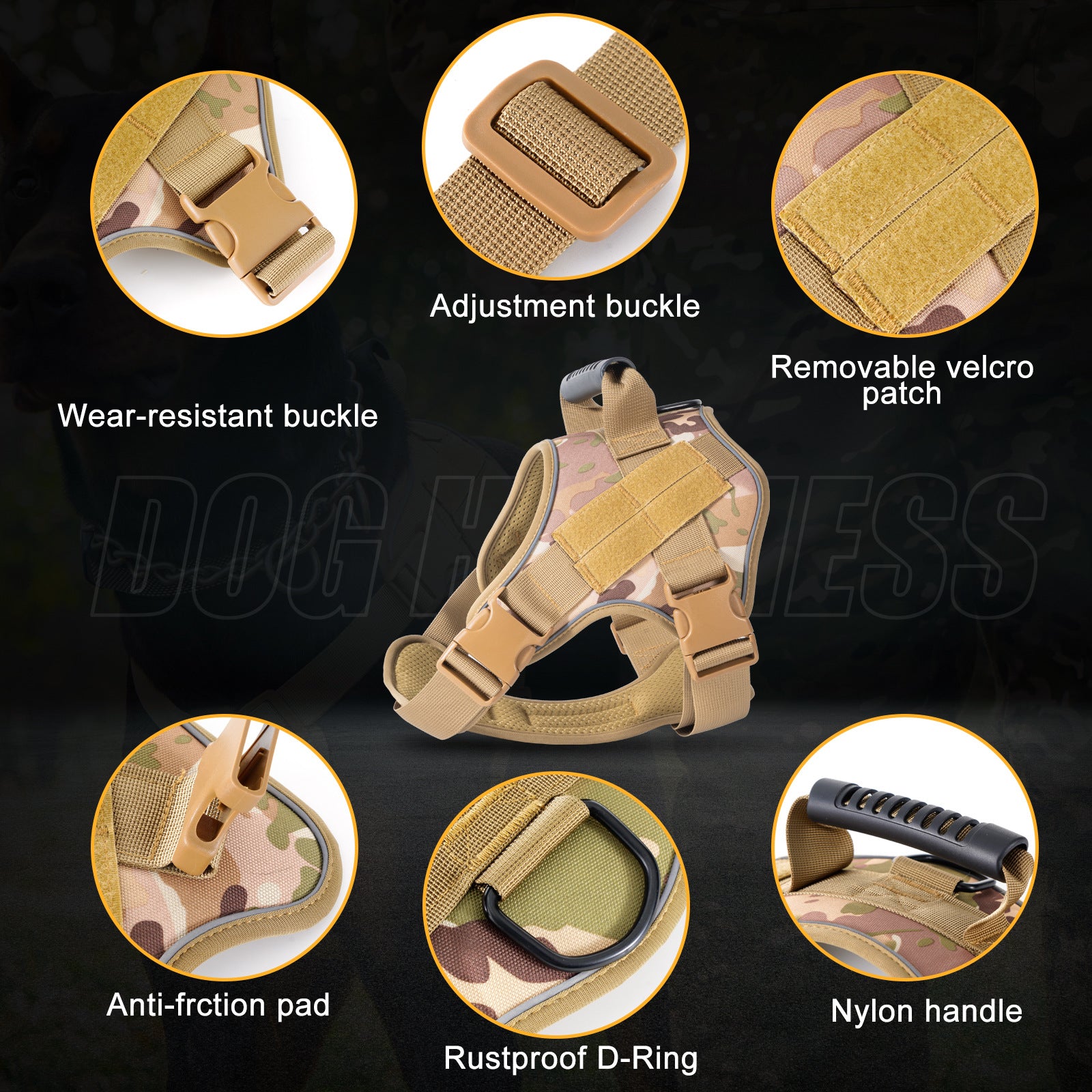 XL Black Professional Tactical No-Pull Dog Harness | Reflective Breathable Mesh Vest | Heavy Duty Training Gear with Control Handle