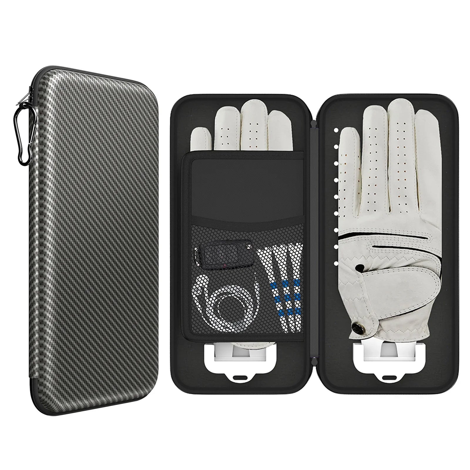 Grey Golf Glove Bag with Dual Glove Support Frame & Hook - Convenient Storage for Tees, Ball Markers and Golf Accessories