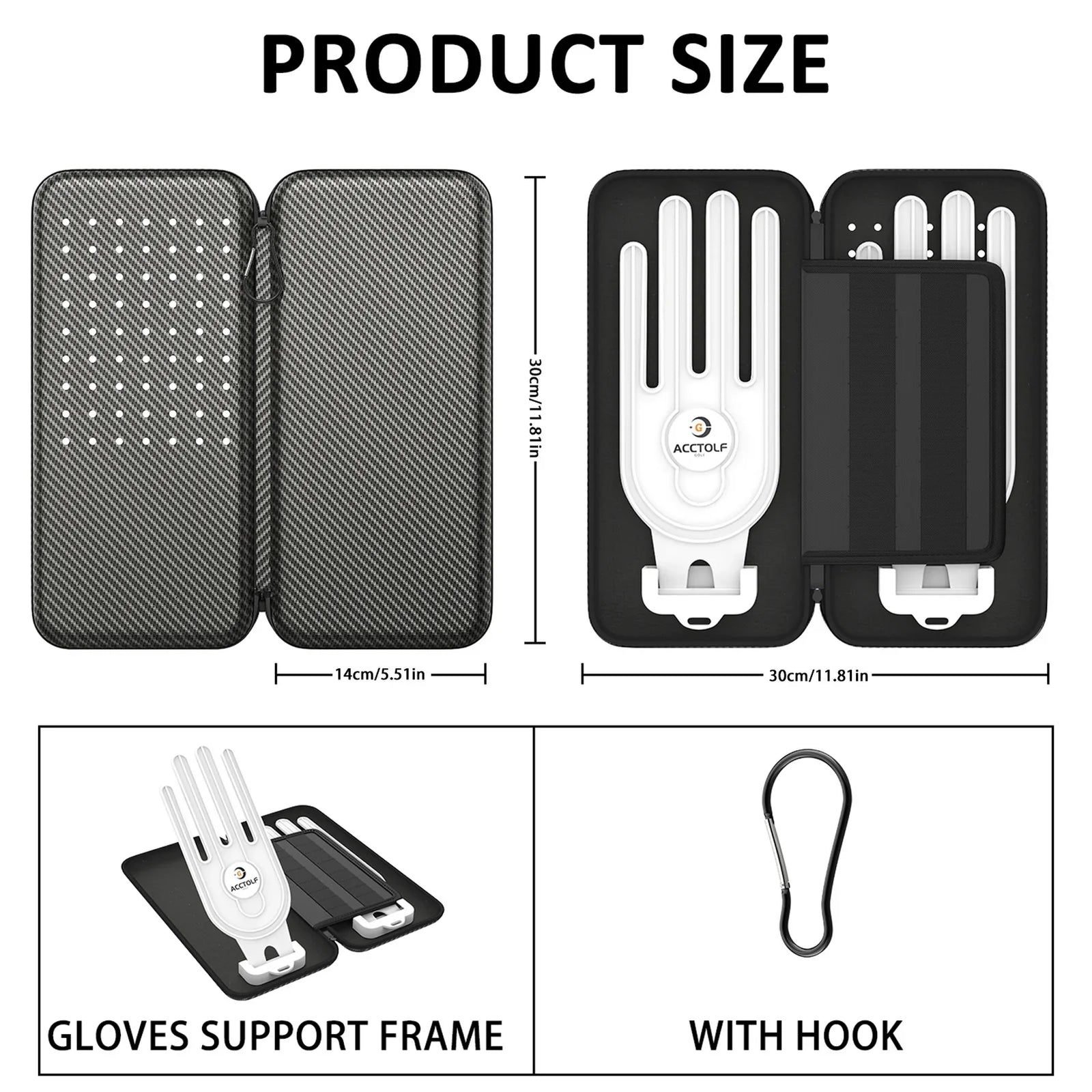 Grey Golf Glove Bag with Dual Glove Support Frame & Hook - Convenient Storage for Tees, Ball Markers and Golf Accessories