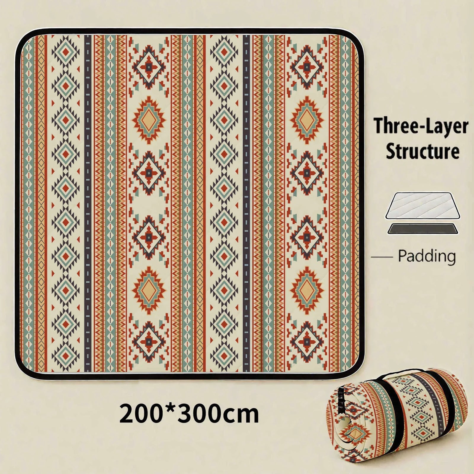 Brunei Darussalam Extra Large 200x200cm Waterproof Picnic Mat - Portable Thickened Oxford Cloth Outdoor Camping Blanket for Beach, Parks and Family Outings