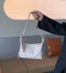 White PU Leather Zippered Shoulder Bag – Retro European Style Crossbody and Handheld Bag
