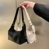 White PU Leather Zippered Shoulder Bag – Retro European Style Crossbody and Handheld Bag