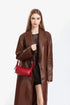 Red PU Leather Zippered Shoulder Bag – Retro European Style Crossbody and Handheld Bag