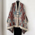 Blue and Dark Red New Style Buttoned Shawl – Double-Sided Winter Scarf with Ethnic Pattern, Faux Cashmere Feel for Travel and Fashion