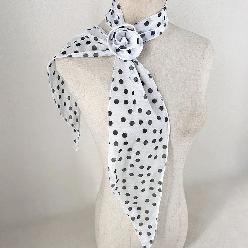 2 Pcs White Dot Pattern Rose Flower Thin Scarf – Elegant and Versatile Neck Wrap for Women