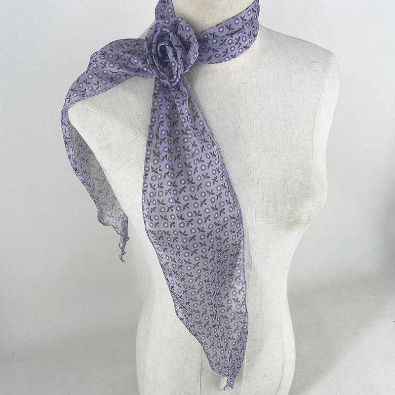2 Pcs Purple Clover Pattern Rose Flower Thin Scarf – Elegant and Versatile Neck Wrap for Women