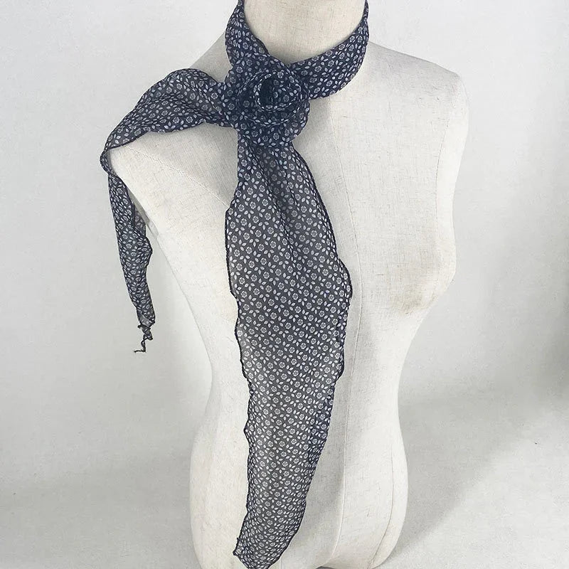 2 Pcs Black Clover Pattern Rose Flower Thin Scarf – Elegant and Versatile Neck Wrap for Women