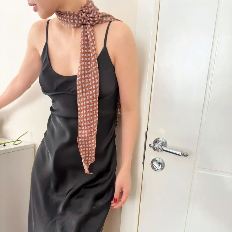 2 Pcs Black Fruit Pattern Rose Flower Thin Scarf – Elegant and Versatile Neck Wrap for Women