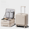 Beige Front Opening Carry On Luggage 18 Inch - Lightweight Hard Shell Suitcase with Spinner Wheels, Shockproof Laptop Compartment, USB Charging Port - Ideal for Business Trips and Short Travels