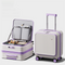 Purple and white Front Opening Carry On Luggage 18 Inch - Lightweight Hard Shell Suitcase with Spinner Wheels, Shockproof Laptop Compartment, USB Charging Port - Ideal for Business Trips and Short Travels