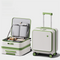 Green and white Front Opening Carry On Luggage 18 Inch - Lightweight Hard Shell Suitcase with Spinner Wheels, Shockproof Laptop Compartment, USB Charging Port - Ideal for Business Trips and Short Travels