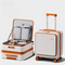 Orange and white Front Opening Carry On Luggage 18 Inch - Lightweight Hard Shell Suitcase with Spinner Wheels, Shockproof Laptop Compartment, USB Charging Port - Ideal for Business Trips and Short Travels
