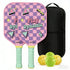 Pink and Purple Pickleball Paddle Set - Fiberglass Face with PP Honeycomb Core, 2 Paddles 4 Balls & Carry Bag - Lightweight Vibration Dampening Grip for Beginners & Family Play