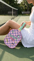 Pink and Purple Pickleball Paddle Set - Fiberglass Face with PP Honeycomb Core, 2 Paddles 4 Balls & Carry Bag - Lightweight Vibration Dampening Grip for Beginners & Family Play