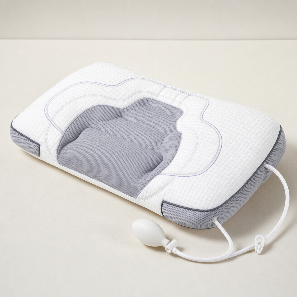 Adjustable Height Air Chamber Pillow - 48 x 74 cm Polyester Fibre Neck Support Pillow with Breathable Design for Personalised Adult Sleep Comfort