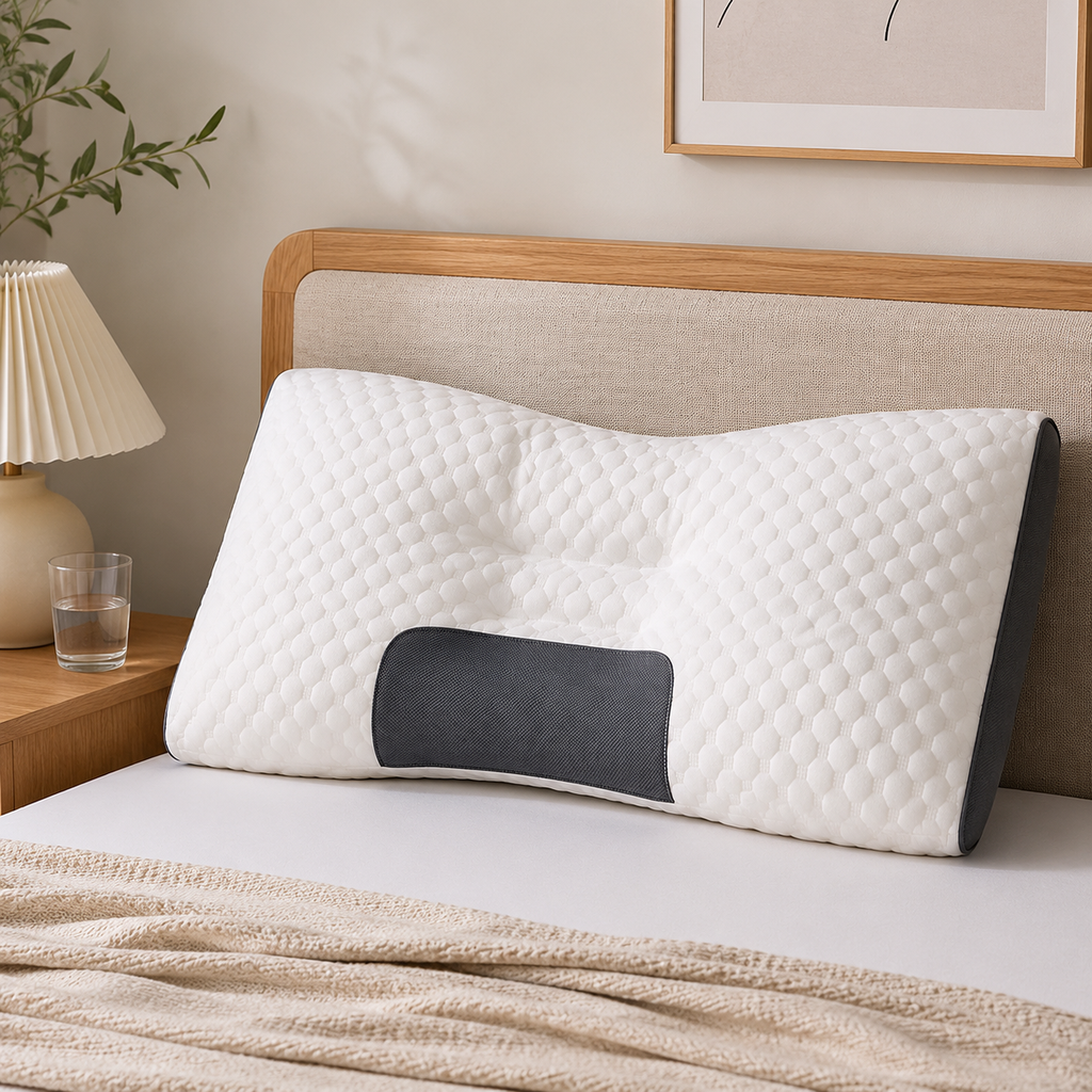 2 Pcs Neck Support Pillow - 48 x 74 cm Polyester Fibre, 10 cm Loft, 3D Knitted Honeycomb Texture, Shape Retaining Comfort for Home Sleep
