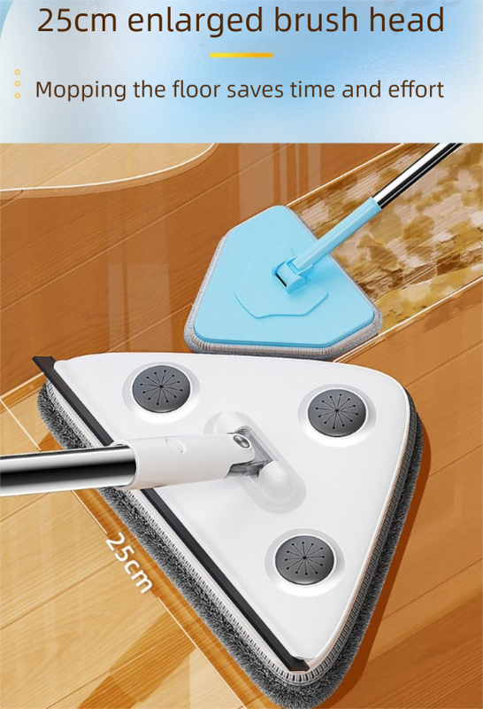 Adjustable Triangle Cleaning Mop 124-164cm Extendable Long Handle Window Squeegee Wall Washer Rotatable Head for Ceilings High Corners Wet Dry Use with 2 Microfibre Pads