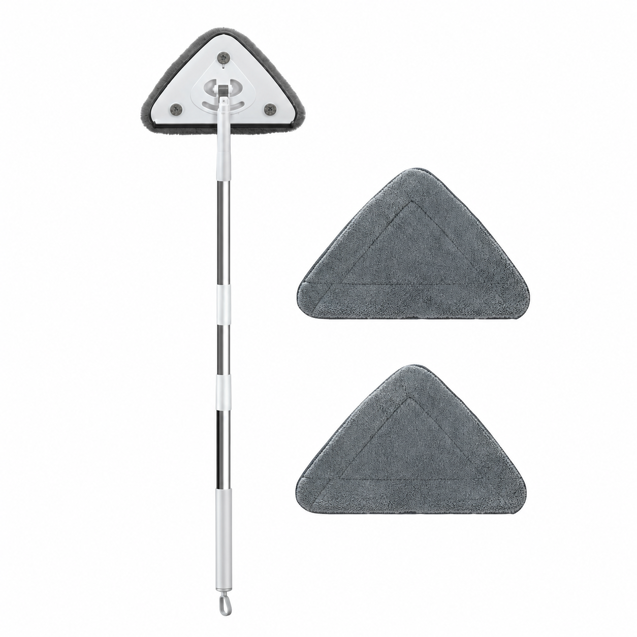 Adjustable Triangle Cleaning Mop 150cm Long Handle Window Squeegee Wall Washer Rotatable Head for Ceilings High Corners Wet Dry Use with 2 Microfibre Pads