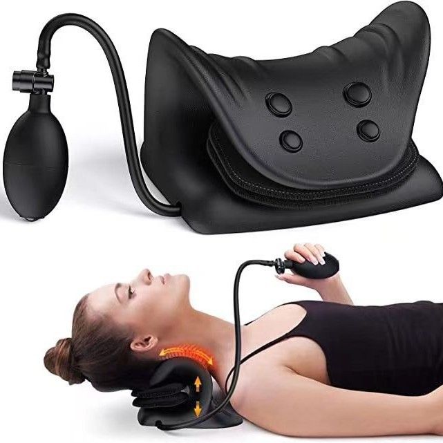 Adjustable Inflatable Cervical Traction Pillow – PU Foam Neck Stretcher & Massager with Air Pump
