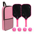 Pink handle T700 Carbon Fiber Pickleball Paddle Set - 16mm Textured Matte Finish with Oxford Carry Bag & PE Balls