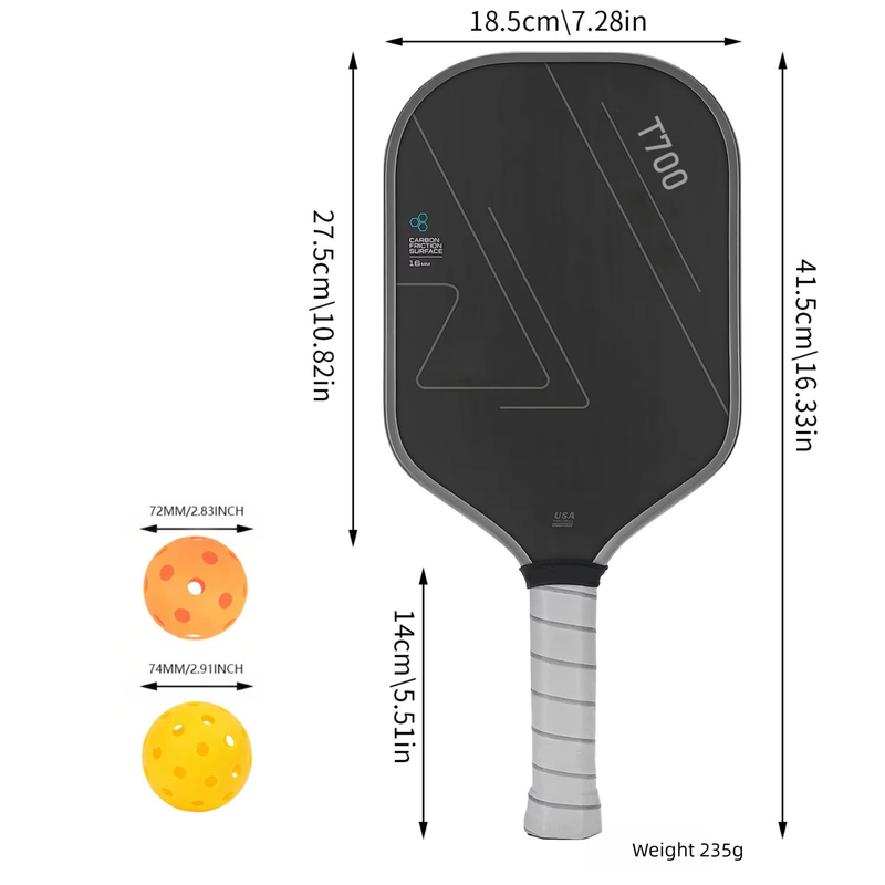 White handle T700 Carbon Fiber Pickleball Paddle Set - 16mm Textured Matte Finish with Oxford Carry Bag & PE Balls