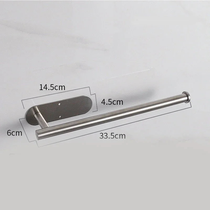 Silver Stainless Steel Kitchen Paper Holder with Adhesive Mounting – Under Cabinet Tissue Roll Rack for Paper Towels, Toilet Paper or Plastic Wrap