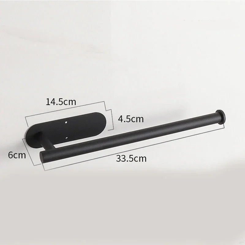 Black Stainless Steel Kitchen Paper Holder with Adhesive Mounting – Under Cabinet Tissue Roll Rack for Paper Towels, Toilet Paper or Plastic Wrap