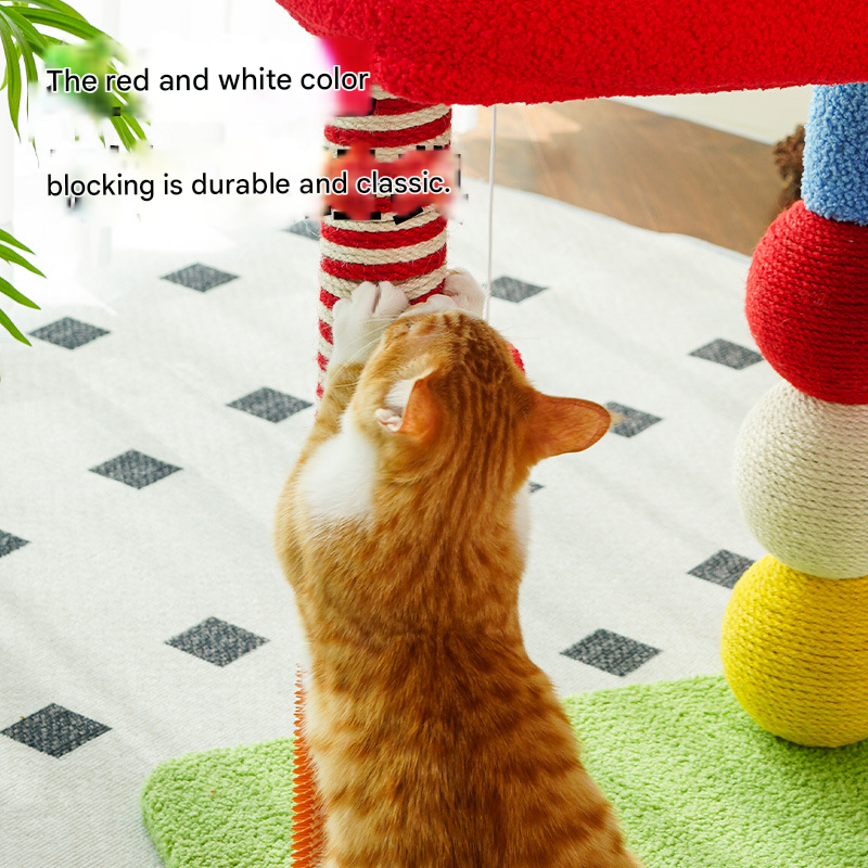 Colorful U-Shaped Cat Tree with Sisal Scratching Posts, Multi-Level Perch & Hanging Ball Toy - Compact Cat Climbing Frame for Small Spaces, Durable Fabric & Wood Construction for Kittens & Adult Cats