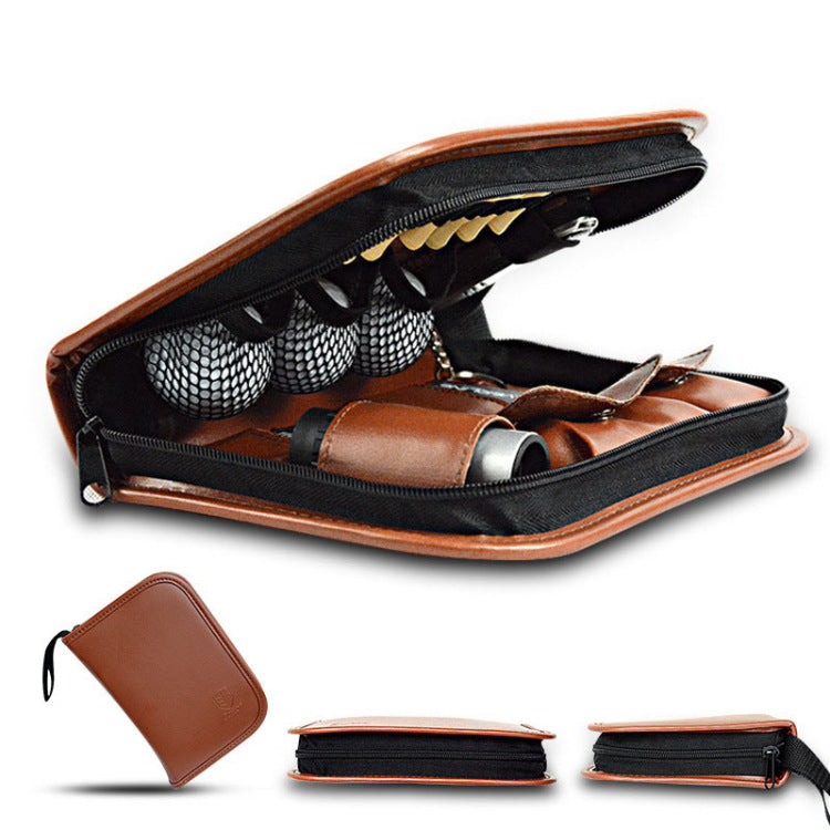 Brown Premium PU Leather Golf Accessory Organizer - Professional Golf Tool Kit Empty Pouch