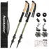 2-Pack Green Aluminum Alloy Telescopic Trekking Poles with Secure External Lock & Accessory - 3-Section Adjustable Hiking Sticks(65-135cm)