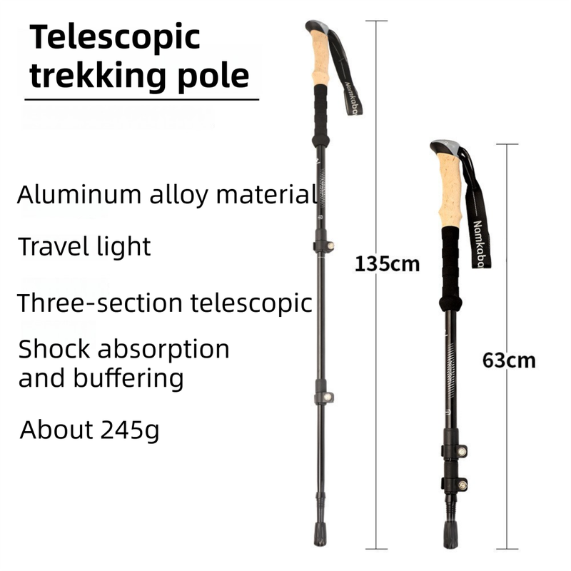 2-Pack Green Aluminum Alloy Telescopic Trekking Poles with Secure External Lock & Accessory - 3-Section Adjustable Hiking Sticks(65-135cm)