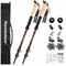 2-Pack Brown Aluminum Alloy Telescopic Trekking Poles with Secure External Lock & Accessory - 3-Section Adjustable Hiking Sticks(65-135cm)