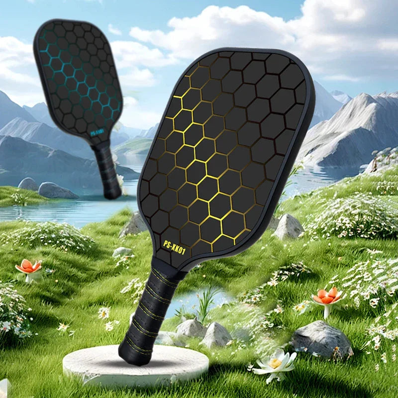 Black and Green Fiberglass Pickleball Paddle - 220g Lightweight Racket with Breathable PU Comfort Grip and Oversized Sweet Spot for Outdoor Play
